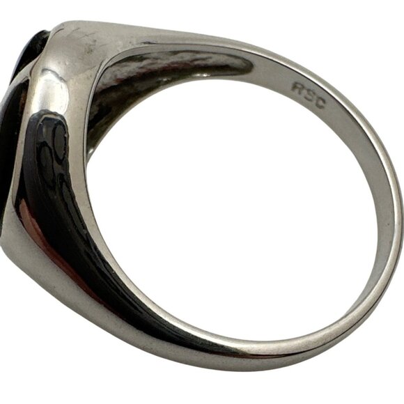 Inspirational Silver Tone Peace Ring Black Inlay Signed RSC Vintage - Picture 6 of 9